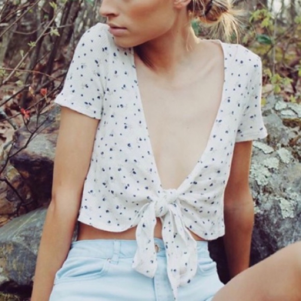 Brandy Melville floral white wrap top